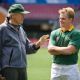 (L-r) Director CLINT EASTWOOD and MATT DAMON on the set of Warner Bros. Pictures' and Spyglass Entertainment's drama 'Invictus,' a Warner Bros. Pictures release. Photo by Keith Bernstein