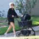 Elsa Hosk – Wears a black tuxedo shirt while on a stroll with her daughter in Pasadena