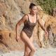 Paula Patton in Animal Print Swimsuit on Malibu Beach