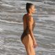 Paula Patton in Animal Print Swimsuit on Malibu Beach