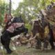 In a moment right out of myth, Alexander (Colin Farrell) on Bucephalas goes head-to-head with the Indian King (Bin Binruelit) on his war elephant.