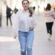 Kelly Brook – In a white blouse at Heart radio appearance in London