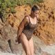 Paula Patton in Animal Print Swimsuit on Malibu Beach
