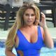Bianca Gascoigne in Blue Swimsuit at a pool in Portugal