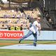 Michael Chiklis (cast from Eagle Eye), of the upcoming film Eagle Eye throws out the first pitch at Dodger Stadium Sunday, September 21st.