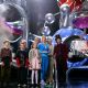 L-r: FREDDIE HIGHMORE, JORDAN FRY, DAVID KELLY, JULIA WINTER, JAMES FOX, MISSI PYLE, ADAM GODLEY and JOHNNY DEPP in Warner Bros. Pictures’ fantasy adventure “Charlie and the Chocolate Factory.” Photo by Peter Mountain