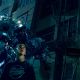 Mikaela Banes (MEGAN FOX, foreground left) and Sam Witwicky (SHIA LaBEOUF, foreground right) turn to the aliens IRONHIDE® (background, left) and OPTIMUS PRIME® (right) for help in “TRANSFORMERS.” © 2007 DreamWorks LLC and Paramount Pictures. A