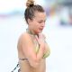 Hayden Panettiere shows off her incredible figure in a yellow and blue zigzag design bikini on Miami Beach