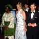 Princess Diana attends a State Banquet on March 15, 1990 in Lagos, Nigeria