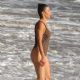 Paula Patton in Animal Print Swimsuit on Malibu Beach