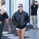 Hailey Bieber – In leather jacket in Los Angeles