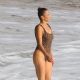 Paula Patton in Animal Print Swimsuit on Malibu Beach
