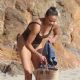 Paula Patton in Animal Print Swimsuit on Malibu Beach